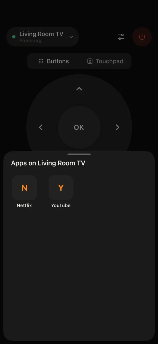 Apps on the TV, opened from the remote