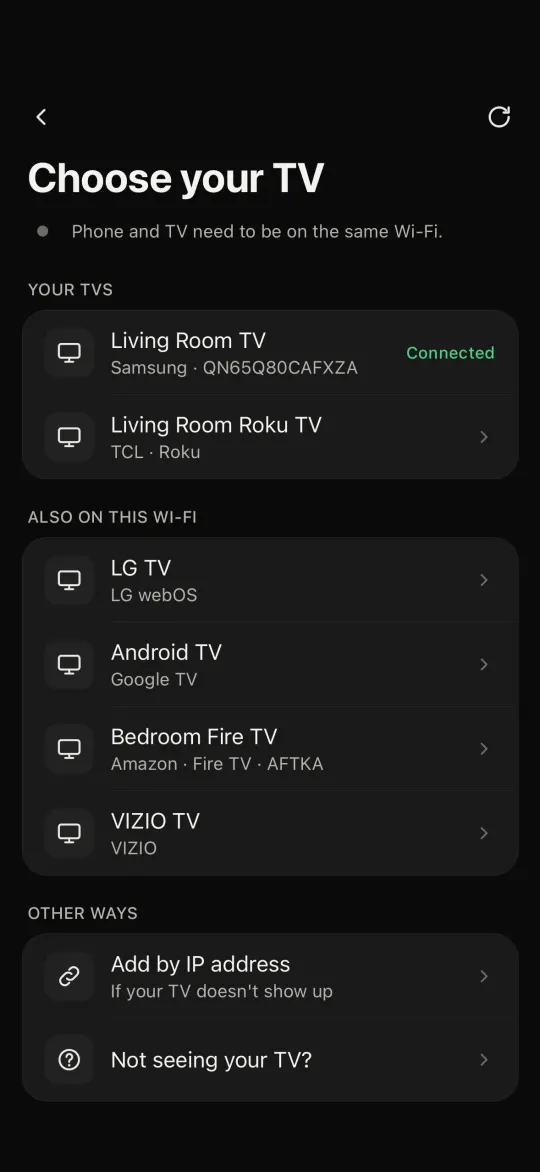 Choose your TV: TVs found on the same Wi-Fi